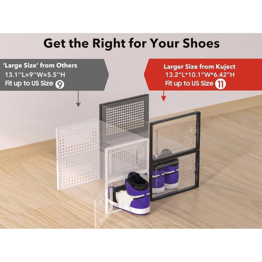 Kuject X-Large Shoe Storage Boxes Organizers Plastic Stackable 12 Pack, Black - Picture 5 of 9